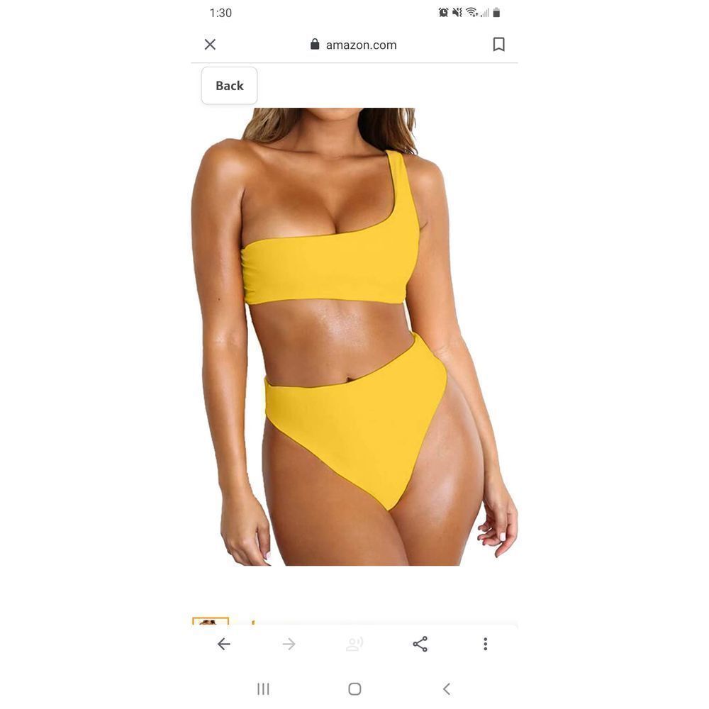 NWT Medium Yellow Bikini One Shoulder High Waist 2-PC Swimsuit Bathing S…